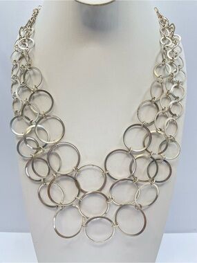 Laila Rowe Silver Tone Layered Chain Link Bib Statement Necklace Boho Bold